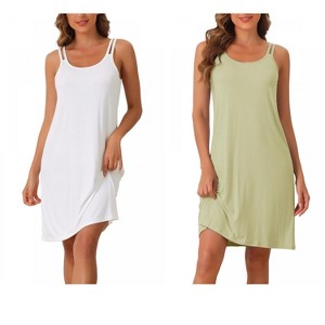 INSPIRE CHIC Women's 2 Pcs Sleeveless A-Line Sleepdress Dual-Strap Knee-Length Cami Nightgowns - 1 of 4