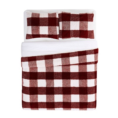 Twin Burgundy Plaid Down Alternative Comforter Set