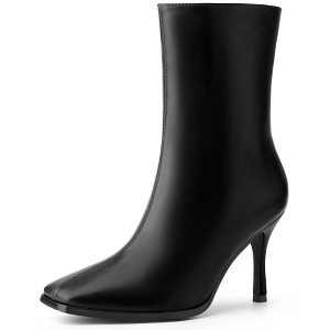 BLISSFUL STEP Women's Stiletto High Heel Square Toe Side Zip Ankle Boots - 1 of 4