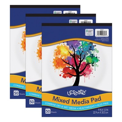UCreate Mixed Media Pad, 9" x 12", 50 Sheets, Pack of 3