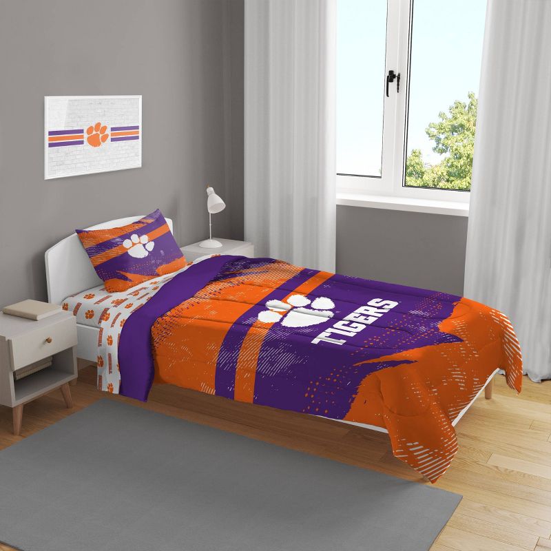NCAA Clemson Tigers Slanted Stripe Twin Bedding Set in a Bag - 4pc, 1 of 4