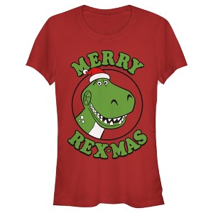 Juniors Womens Toy Story Christmas Santa Rex T-Shirt - 1 of 3