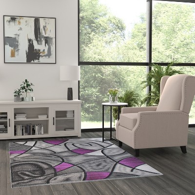 Modern Abstract Purple and Gray 5' x 7' Synthetic Area Rug