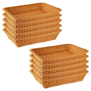 Aoibox 10 Pcs Wicker Woven Bread Basket,Imitation Rattan Fruit Tray, Stackable Rectangular Food Baskets for Serving,Display,Storage in Restaurant,Home - 1 of 4