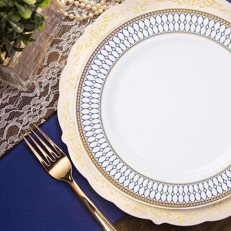 Smarty Had A Party 7.5" White with Blue and Gold Chord Rim Plastic Appetizer/Salad Plates (120 Plates), 4 of 5