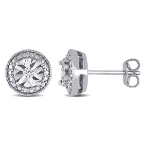 EVERLY JEWELRY | Sterling Silver Diamond Accent Round Halo Stud Earrings - 1 of 4