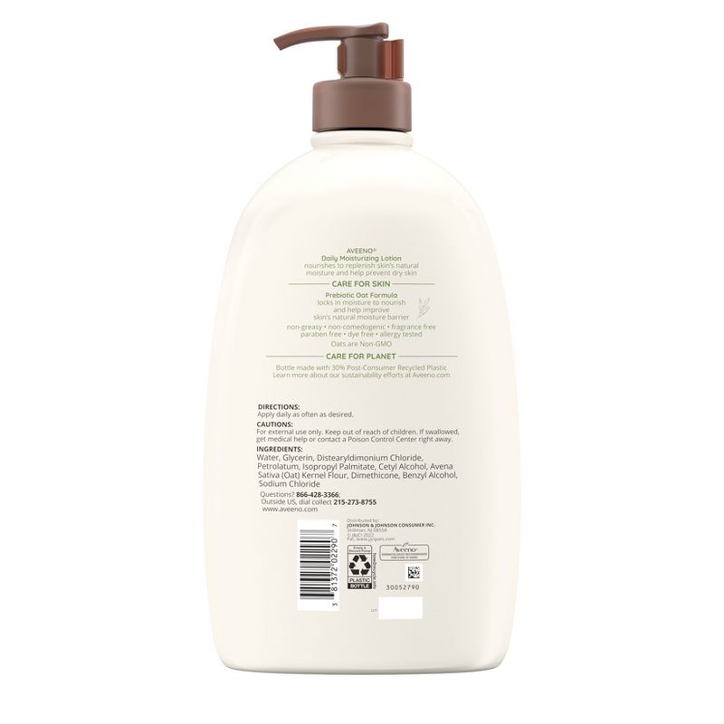 Aveeno Daily Moisture Lotion with Soothing Oats and Rich Emollients - Fragrance Free - 33 fl oz, 3 of 8