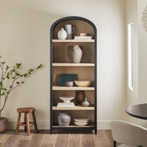 76" Modern Open Arched Console Bookshelves,5-Tier Wooden Kitchen Utensil Storage Rack,Display Bookshelf for Bedroom Living Room-Baofuwish - 1 of 4