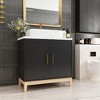 FUFU&GAGA Black Bathroom Vanity Ceramic Washbasin Solid Wooden Cabinet Feet - 2 of 4
