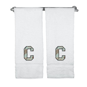 BC BARE COTTON Monogrammed Towels, Personalized Gift, Set of 2 - Embroidered Writing with Greenish Cyan - 1 of 4