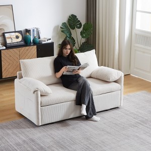 VASIP 64" 3-in-1 Beige Corduroy Sleeper Sofa Bed- Adjustable Pullout Bed with 2 Pillows and Side Pockets,for Living Room，Apartment，Office，Bedroom - 1 of 4
