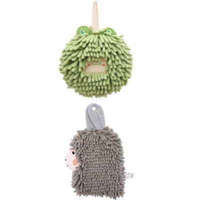 REGALWOVEN Absorbent Soft Chenille Cartoon Alpaca Fuzzy Ball Bathroom Hanging Hand Towels 7" x 7"/7" x 11" 2 Pcs