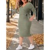 Agnes Orinda Women's Plus Size Elegant Back Slit V Neck Long Sleeve Wrap Sweater Midi Dresses - 2 of 4