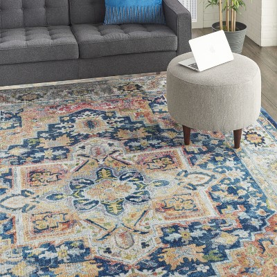Aegean Blue Round Synthetic Easy-Care Stain-Resistant Area Rug