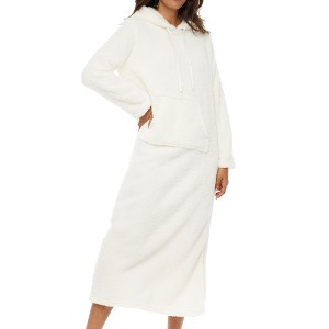 ADR Women's Warm Fleece Nightgown, Oversized Hoodie, Long Hooded Sweatshirt Robe - 1 of 4