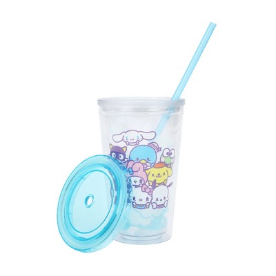 My Melody Character Face & Bow 16 Oz Transparent Pink Slim Acrylic Travel  Cup With Straw