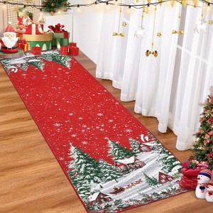 Christmas Area Rug Carpet, Snowflake Tree Washable Runner Carpet for Living Room Kitchen Dining Kids Room Nursery Office, Red - 1 of 4