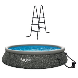 Funsicle 36 Inch SureStep 3-Stair Swimming Pool Ladder with 15' x 36" QuickSet Ring Top Above Ground Swimming Pool, Dark Triple Basketweave - 1 of 4
