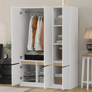TIRAMISUBEST 6-Door Bedroom Armoire Closet with Hanging Rod, Modern Wardrobe with Storage Shelves and Cabinets for Bedroom - 1 of 4