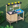 Costway Kids Kitchen Playset Wooden Outdoor Mud Kitchen Pretend Play Toy W/ Kitchenware - image 2 of 4