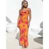 Floral V Neck Maxi Dress Sexy Sleeveless Lace Patchwork Long Dress Backless Flowy Beach Sundress - 3 of 4