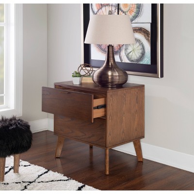 Reid Walnut 2 Drawer Mid-Century Modern Nightstand with Bronze Hardware