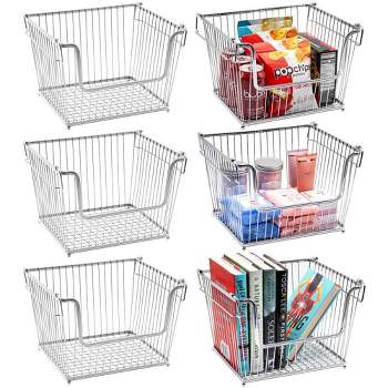 Sorbus 6 Pack Stackable Metal Storage Basket Set - Organizers for Home, Kitchen Pantry, Bathroom, Laundry and more (Silver)