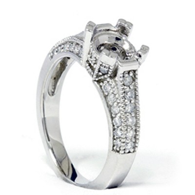 Pompeii3 Pave Diamond Engagement Semi Mount Ring 14K White Gold Setting