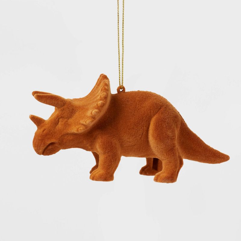Flocked Triceratops Christmas Tree Ornament Caramel - Wondershop&#8482;, 1 of 4