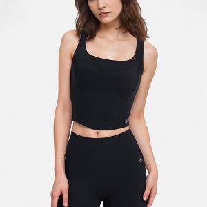 Anna-Kaci Active Women's Square Neck Active Crop Tank Top with Contour Seams Wide Straps and Sculpting Stretch Performance Fabric - 1 of 4