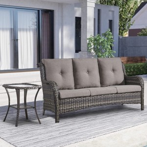 POCASSY 75" Wide Outdoor Patio Sofa with Cushions and Side Table - 1 of 4