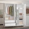 FUFU&GAGA White Wardrobe with Mirror Modern Deco Style Armoire with Four Doors and Two Drawers - 3 of 4