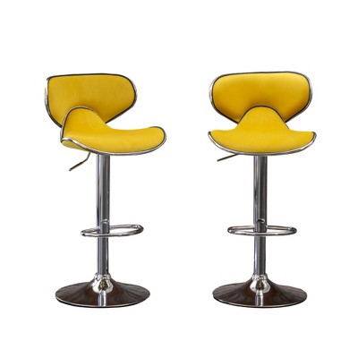 Dsvimoy Counter and Bar Stool Velvet Upholstered Adjustable Swivel Set of 2 for Trendy Spaces, Yellow, 24"*13.2"*18"