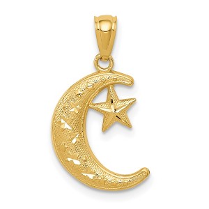 Black Bow Jewelry 14k Yellow Gold Crescent Moon and Stars Pendant, 12 or 16mm - 1 of 4
