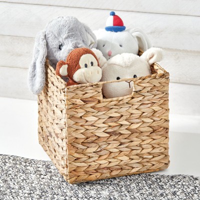 Natural Wicker Cube Storage Bins with Handles, Set of 4
