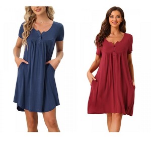 INSPIRE CHIC Women's 2 Pcs Sleepwear Summer Short Sleeves Solid with Pockets Nightgown - 1 of 4