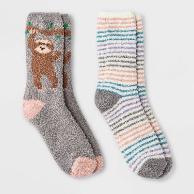 Women's Sloth 2pk 2pk Cozy Crew Socks - Gray 4-10