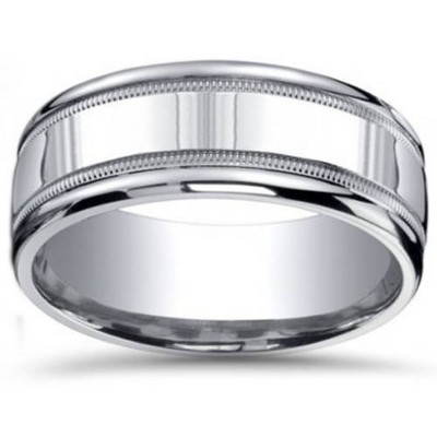 Pompeii3 9mm Milgrain Mens Wedding Band 10K White Gold