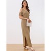 cheibear Women's Summer Cold Shoulder with Pockets Casual Maxi Maternity Lounge Dress - 2 of 4