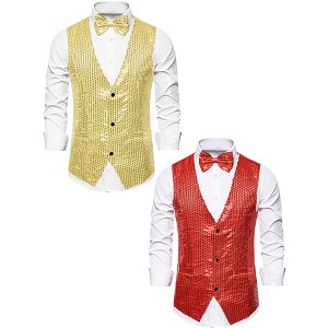 Lars Amadeus Men's Sequin Sleeveless Party Prom Dress Vest with Bow Tie 2 Packs - 1 of 4