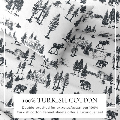 Twin Gray Cotton Flannel Lodge Print Sheet Set