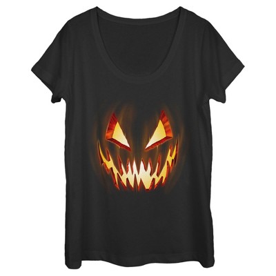 Women's Lost Gods Evil Pumpkin Face Scoop Neck : Target