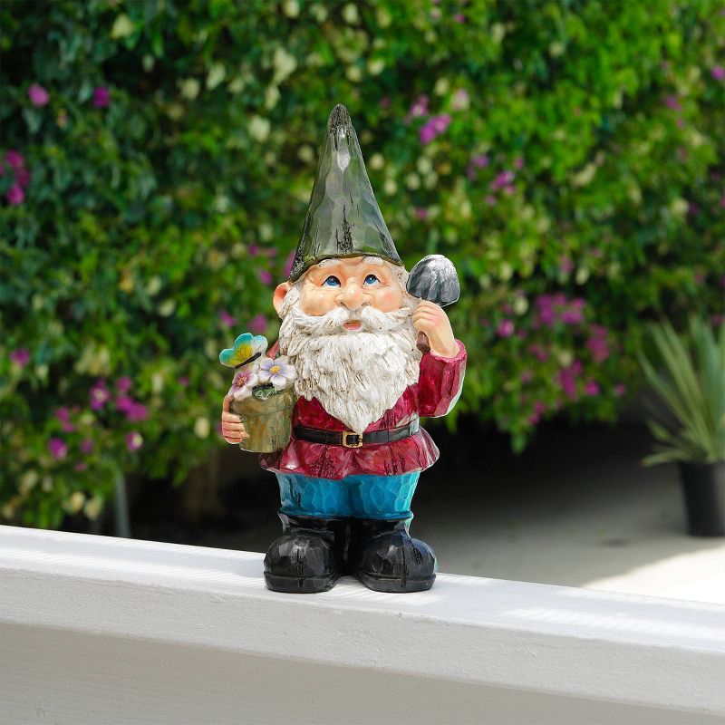 12&#34; Polyresin Gnome With Flower Pot Statue - Alpine Corporation, 3 of 4
