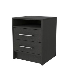 Gulches Philadelphia 2-Drawer Nightstand, Black Particle Board Bedside Table with Concealed Shelf & Metallic Railings - 1 of 4