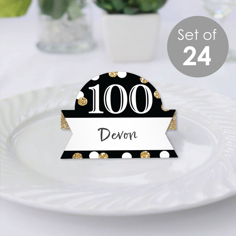 Big Dot of Happiness Adult 100th Birthday - Gold - Birthday Party Tent Buffet Card - Table Setting Name Place Cards - Set of 24, 2 of 9