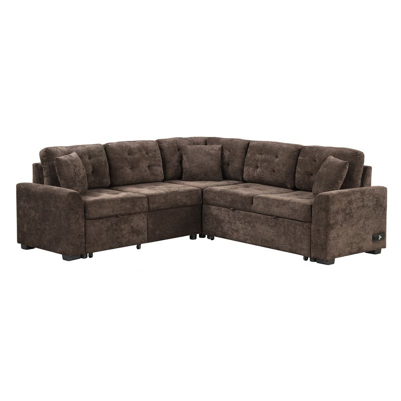 82.6" L-Shape Sofa Bed with Wheels, Pull-out Sleeper Sofa with USB Ports and Power Sockets - ModernLuxe, 5 of 14