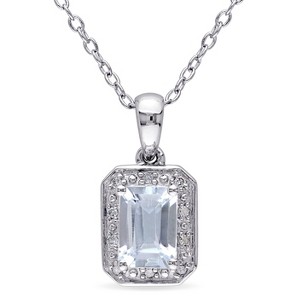 EVERLY JEWELRY | Sterling Silver 0.04 CT Diamond TW & 1 CT TGW Aquamarine Fashion Pendant With Chain - 1 of 4