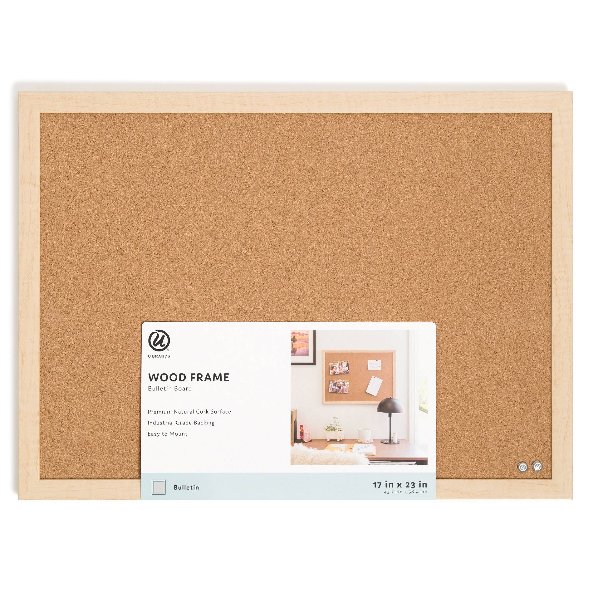 U Brands 23"x17" Cork Bulletin Board with Wood Frame