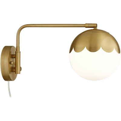 Kelowna Antique Brass Swing Arm Wall Lamp with Dimmable Globe Shade