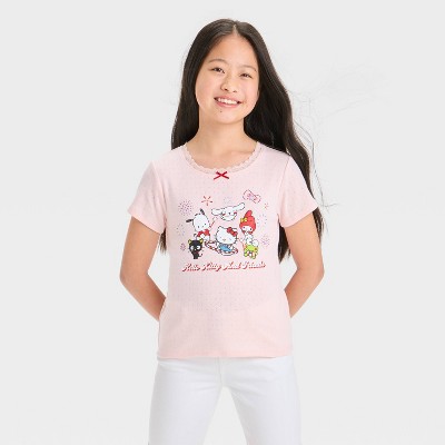 Girls' Hello Kitty Pointelle Americana Short Sleeve T-Shirt - Pink